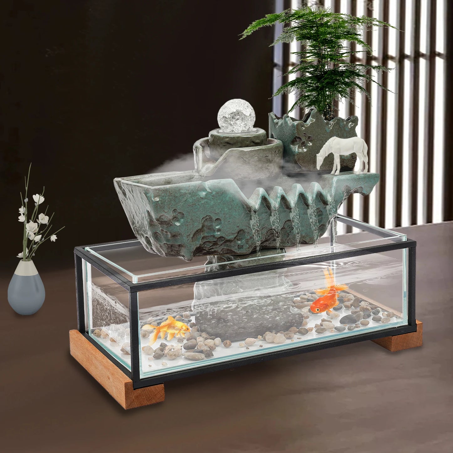 Clear Tabletop Eco Fish Tank Water Fountain Indoor Decor
