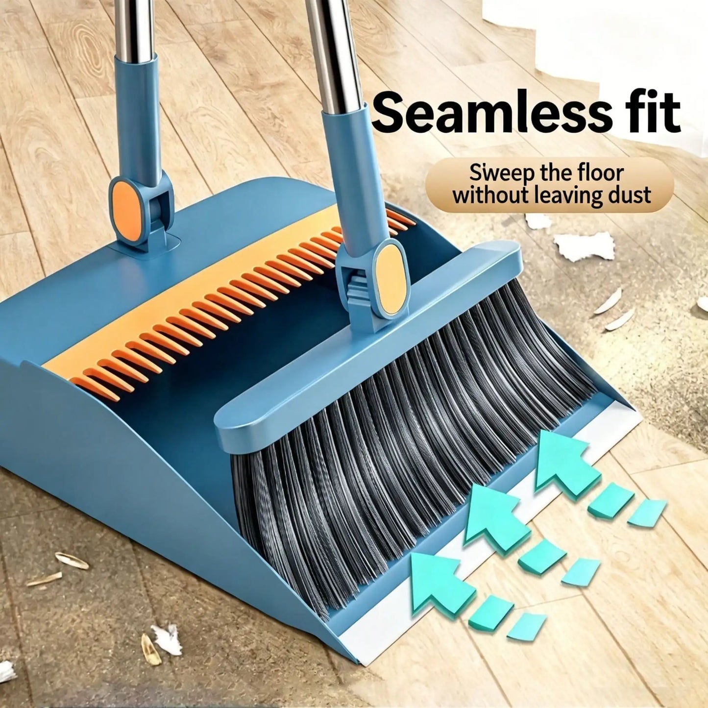Broom and Dustpan Two Piece Rotatable Head with Extendable Handle