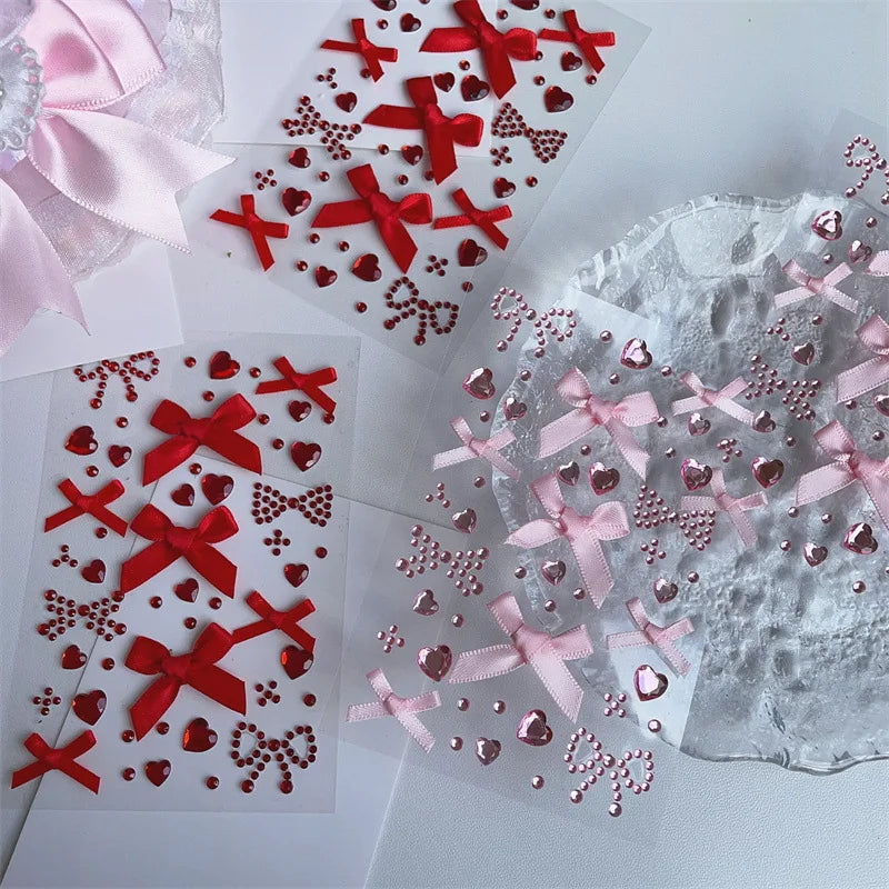 DIY Kpop Photocard Sticker 3D Bow Heart Style For Scrapbook