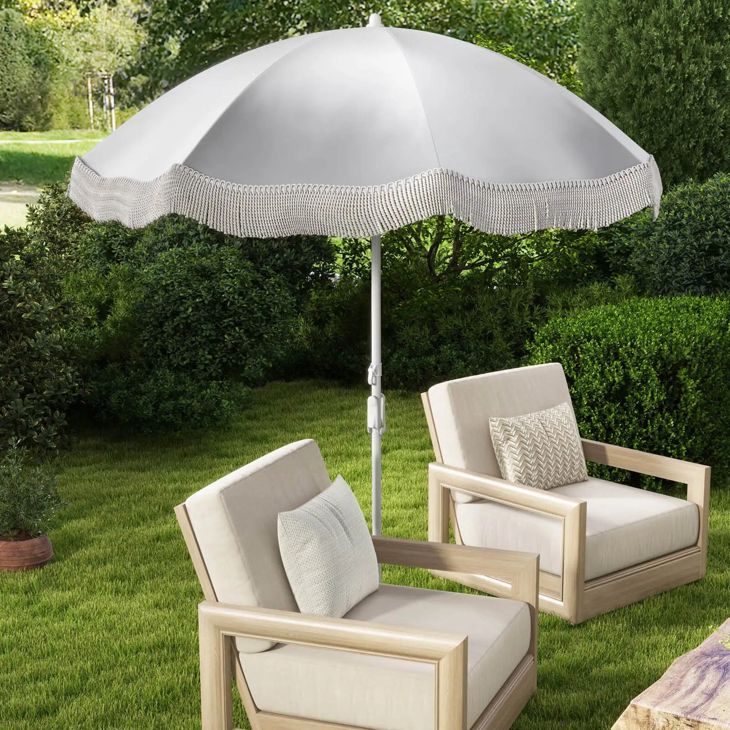 HOMASIS Fringe Patio Umbrella With Bag Push Button Tilt Garden