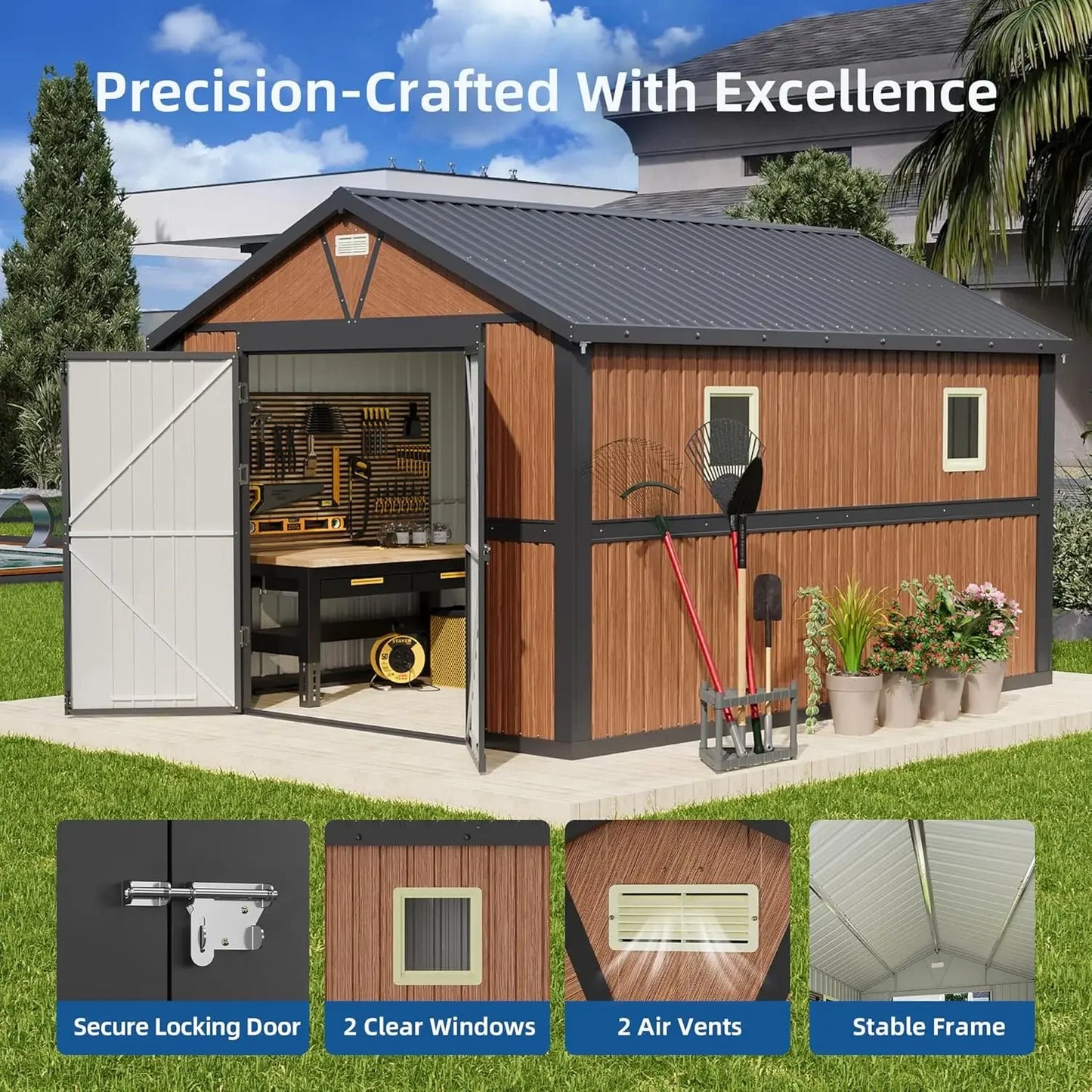 Metal Storage Shed With Lockable Doors And Window
