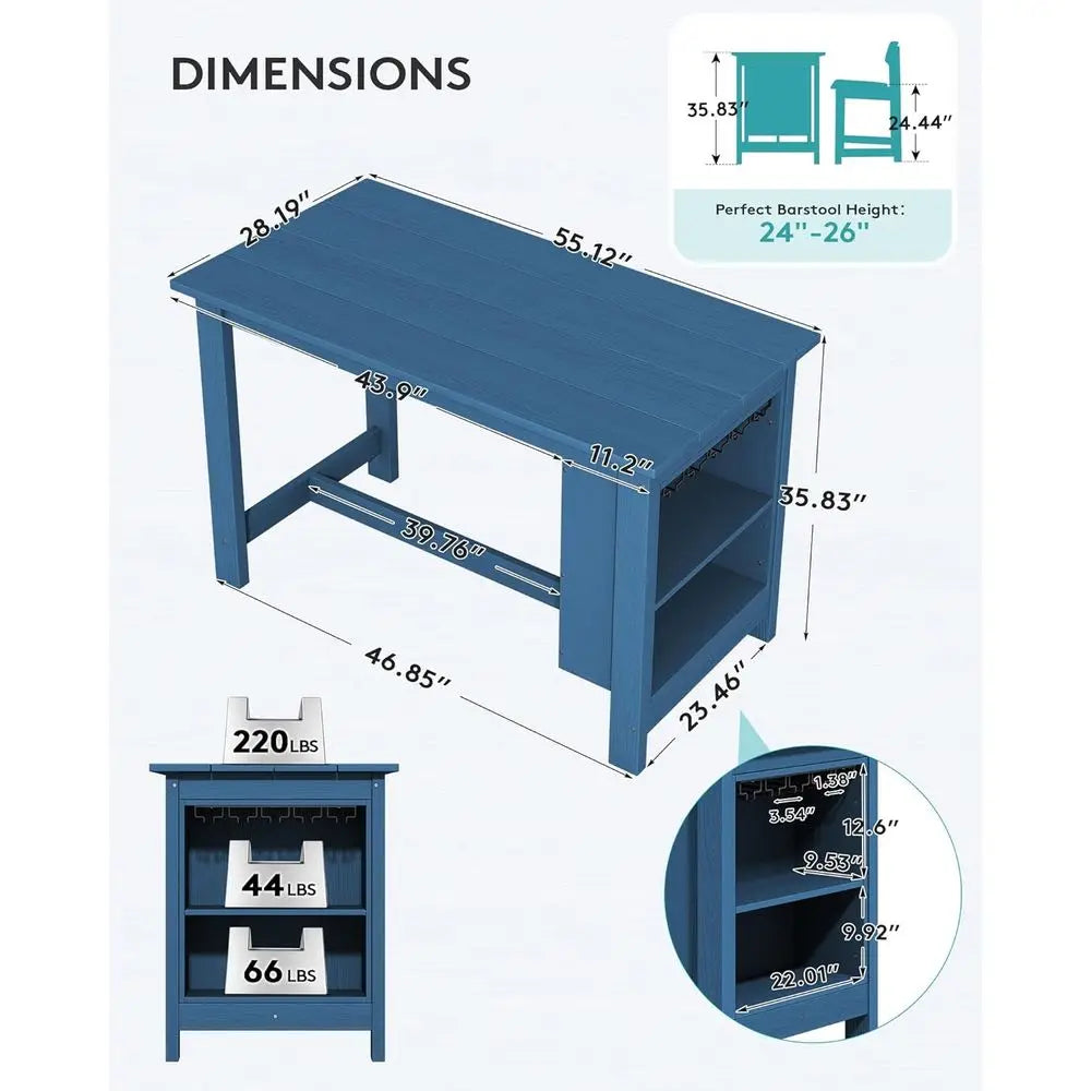 Weather-Resistant HDPE Outdoor Dining Table With Storage And Wine Rack