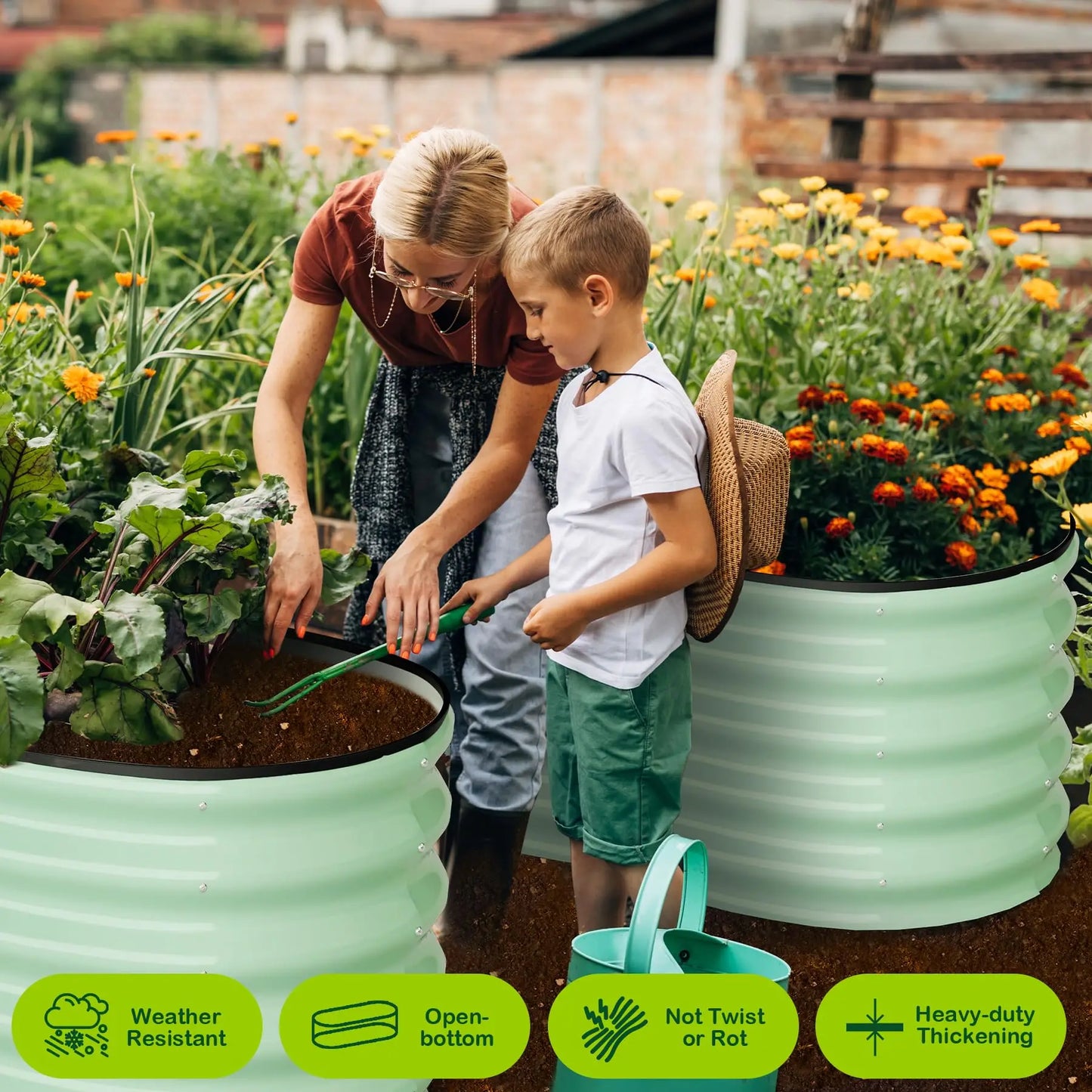 HiMISS 2 Pack Galvanized Steel Raised Garden Bed Open Base