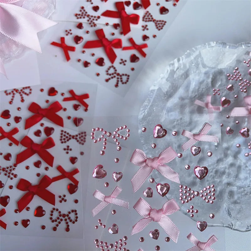 DIY Kpop Photocard Sticker 3D Bow Heart Style For Scrapbook