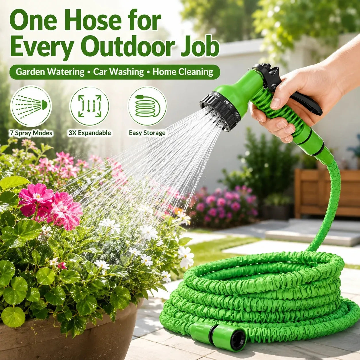 High Pressure Retractable Expandable Garden Hose With Spray Nozzle