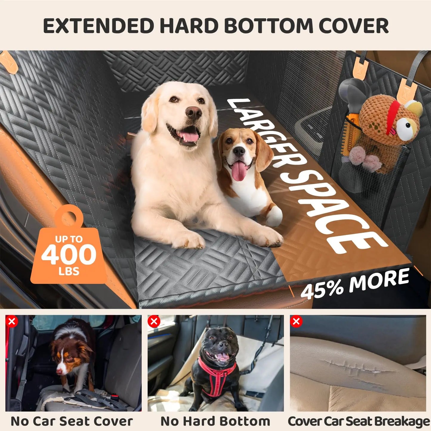 NONECN Hard Bottom Dog Seat Cover for Back Seat Extender