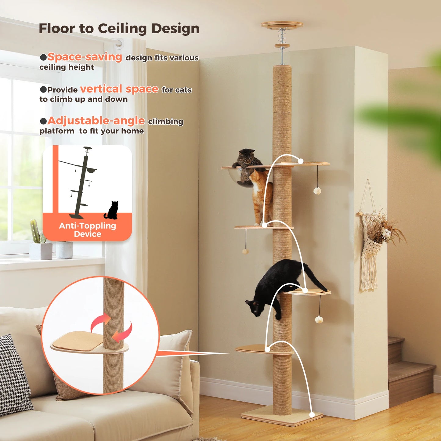 PAWZ Road Cat Tree Tower With Adjustable Height Indoor Cats