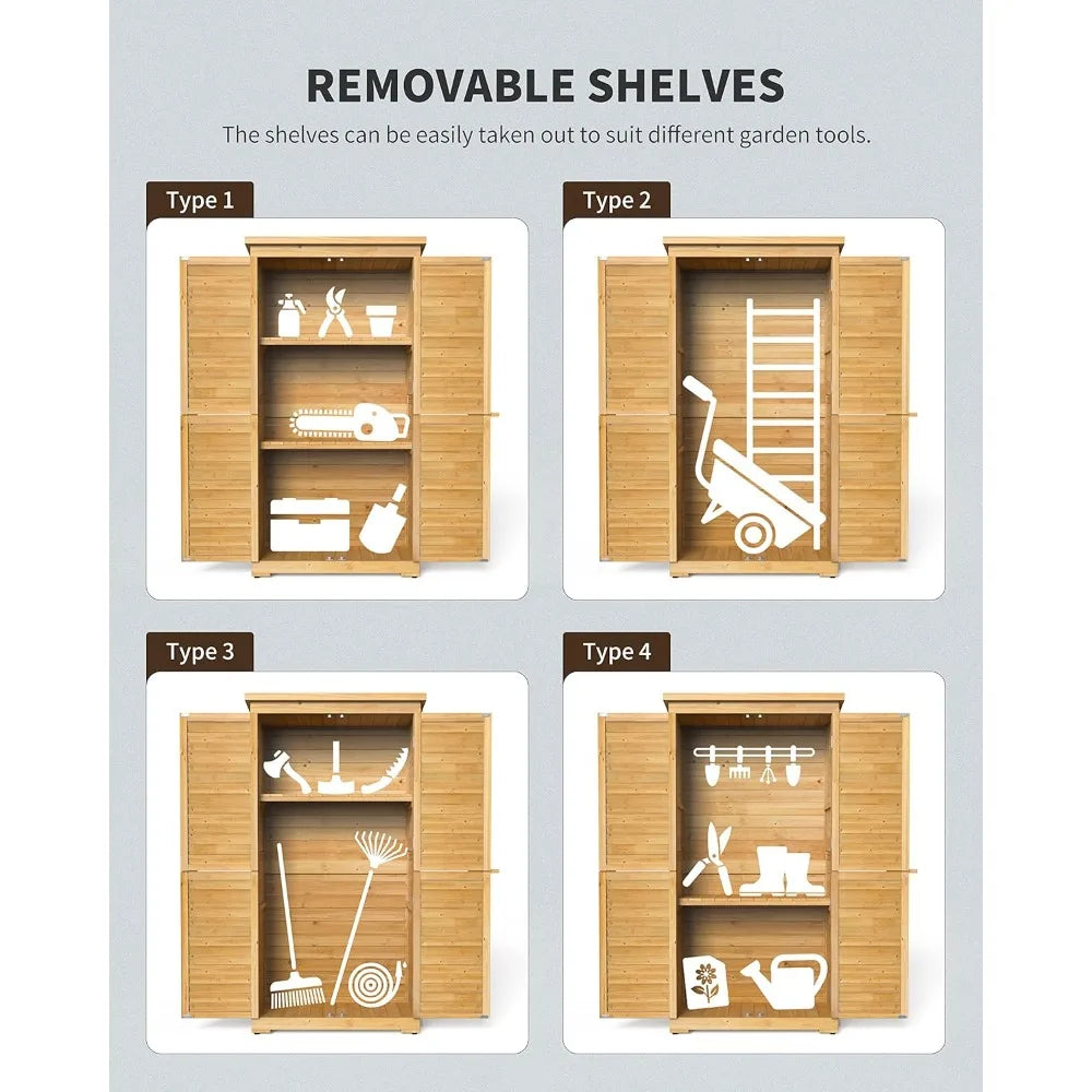 Outdoor Storage Cabinet With 3 Shelves Waterproof Roof Double Locking Doors
