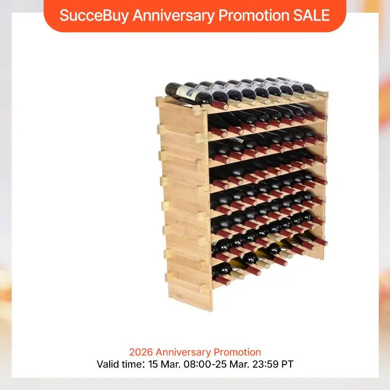SucceBuy 48/72 Bottle Stackable Modular Wine Rack Free Standing Wine Storage Rack Bamboo Wine Holder Display Shelves for Cellar