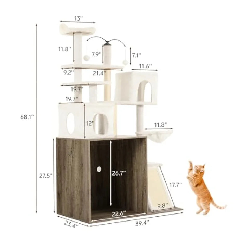 Cat Tree With Litter Box Enclosure And Scratching Posts