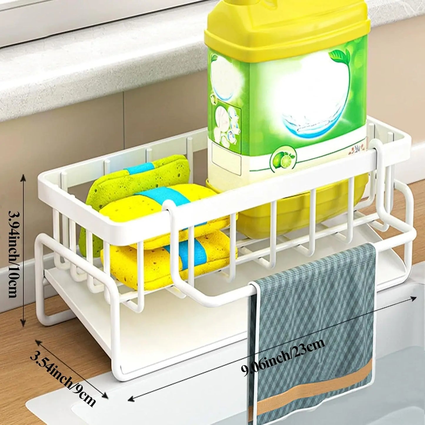 Carbon Steel Kitchen Sink Organizer With Sponge Holder And Dispenser