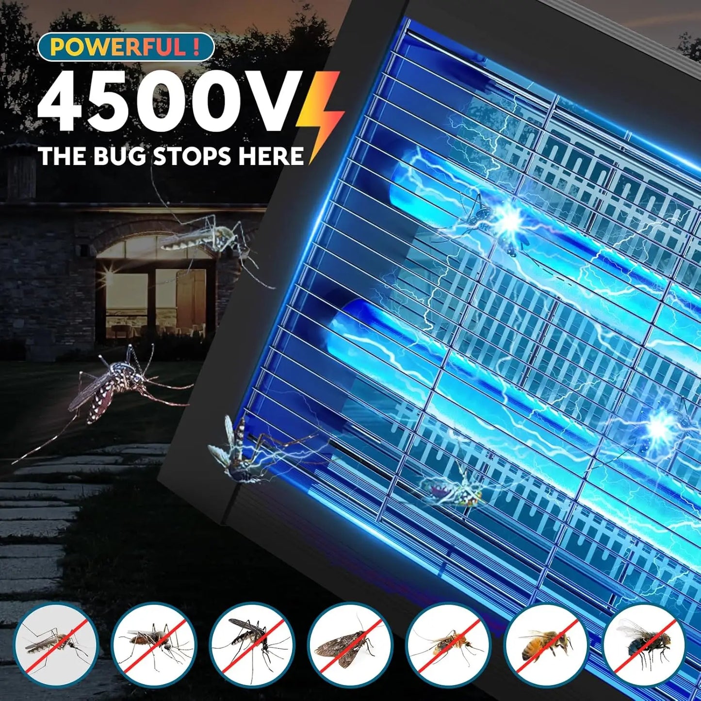 Solar Bug Zapper Outdoor 4500V Mosquito Zapper Panel Sensor