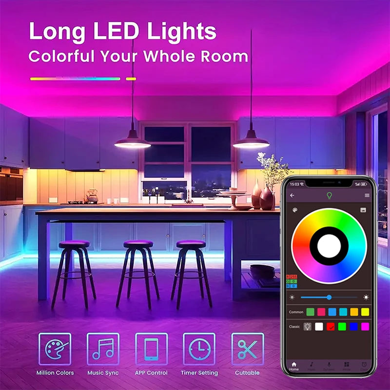 RGB 5050 LED Strip Lights With Bluetooth App Control 12V