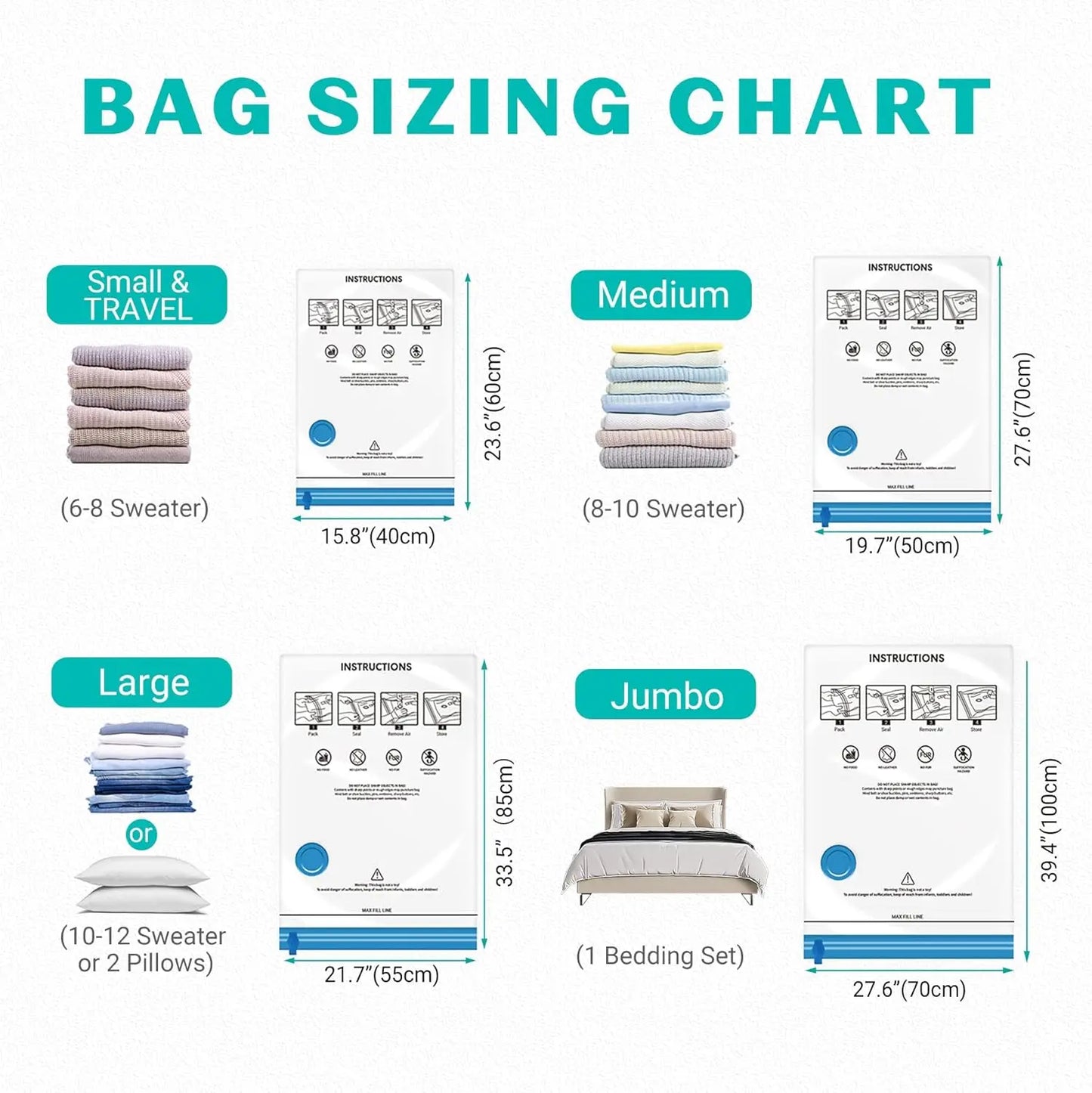 Vacuum Storage Bags With Hand Pump Space Saving For Clothes Travel