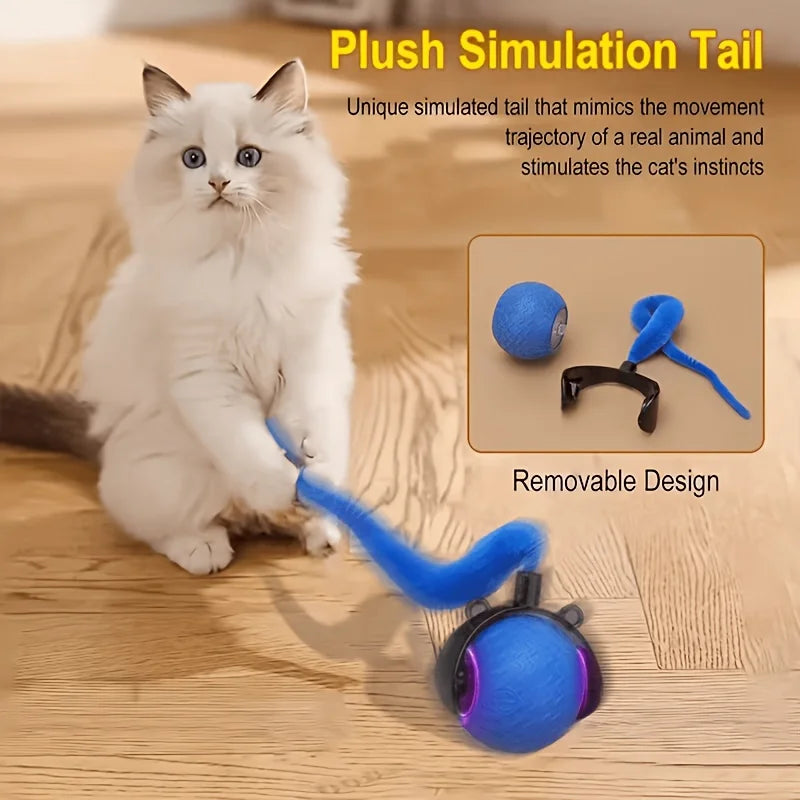 Automatic Rolling Ball Cat Toy With LED Light Motion Activated For Indoor Cats