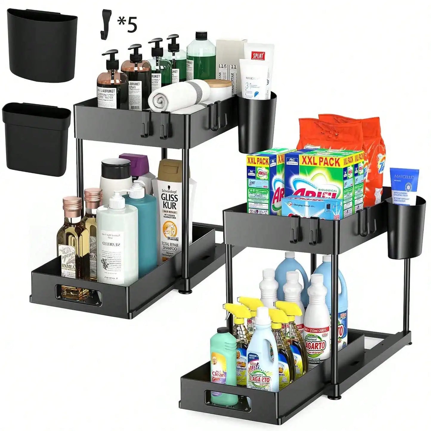 Under Sink Organizer Shelf Set With Pull Out Drawer For Kitchen Bathroom