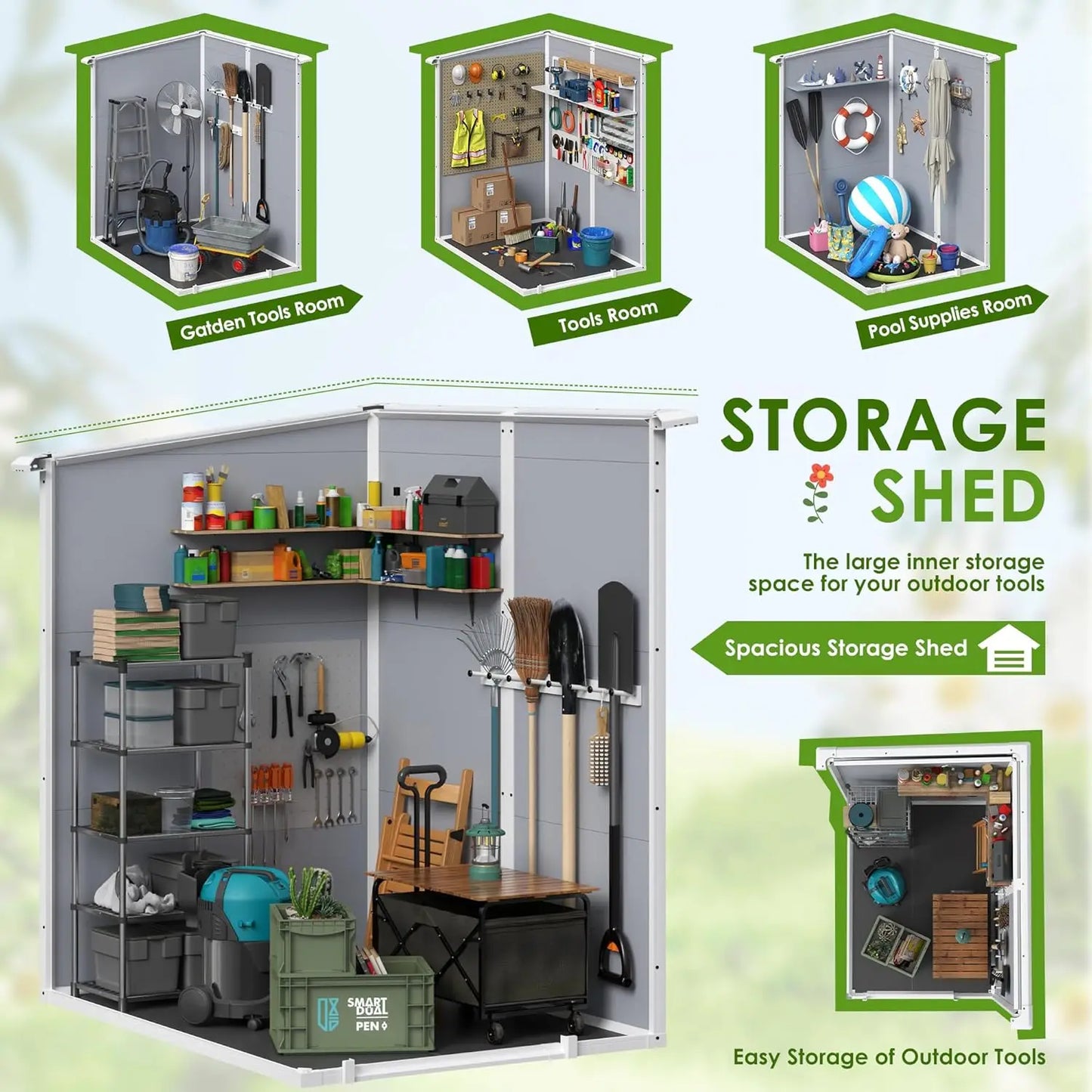 HUANZHUANG Resin Outdoor Storage Shed With Floor And Lockable Door
