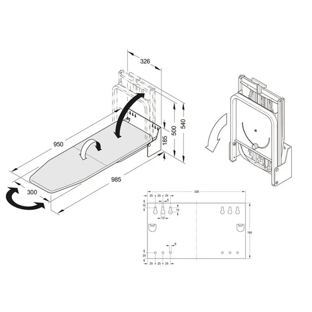 Wall Mounted Heavy Duty Foldable Ironing Board 180 Degree Swivel