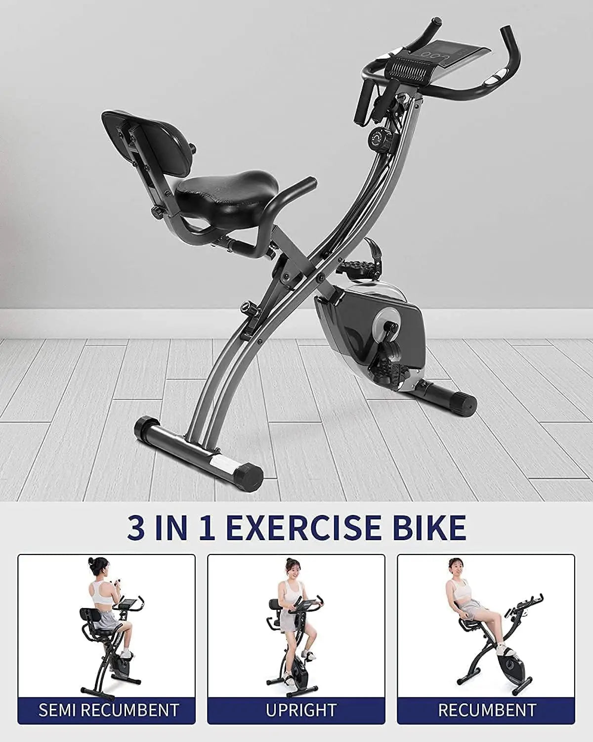 Folding Exercise Bike With Pulse Monitor And LCD Display