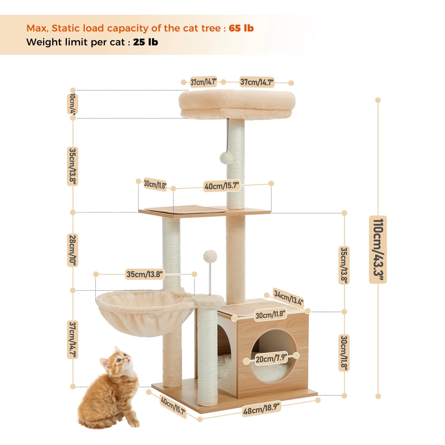 PAWZ Road Modern Cat Tree Indoor Multi Level Wood Tower