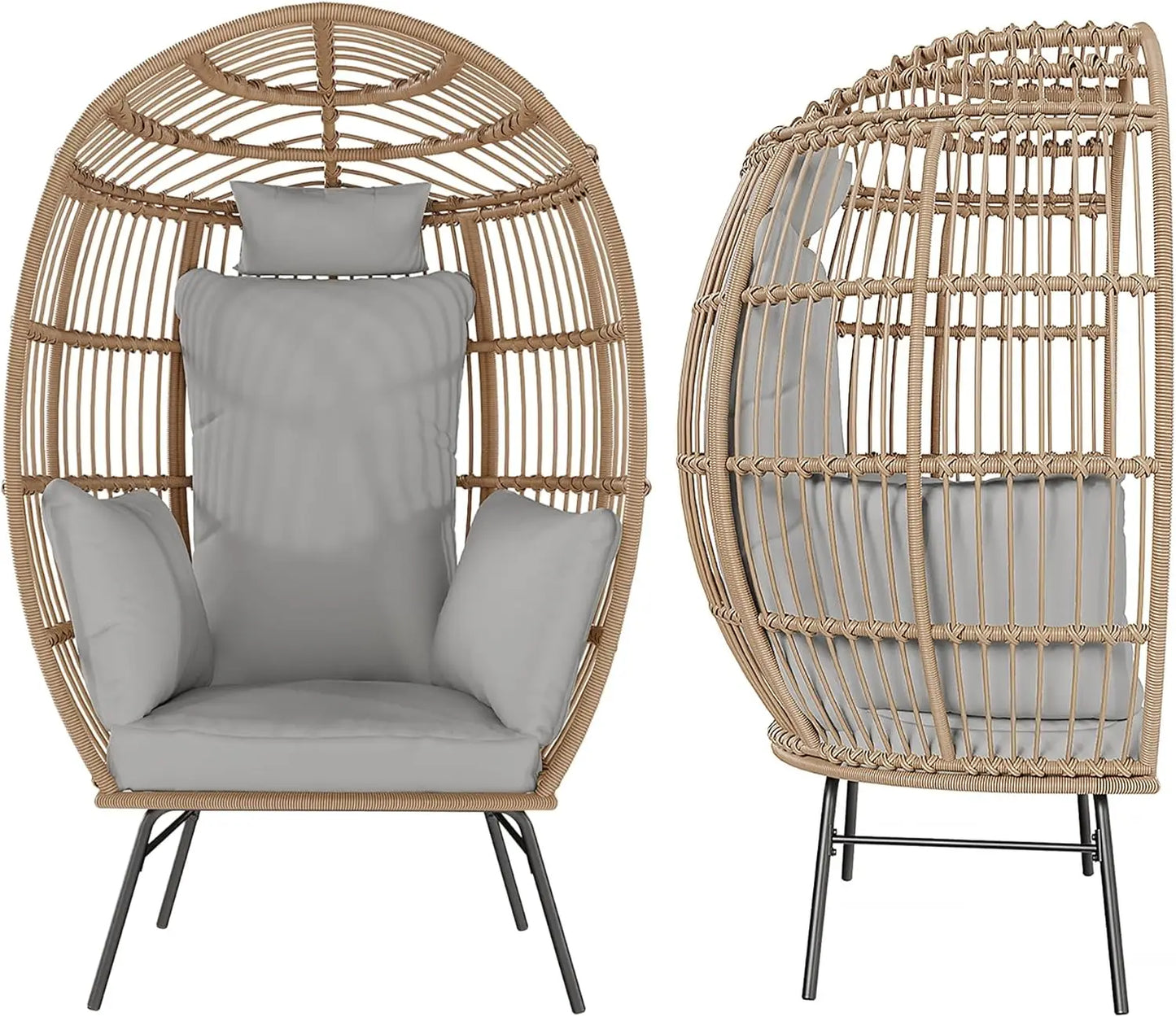 Wicker Egg Chair With Ottoman Waterproof Outdoor Patio Lounge