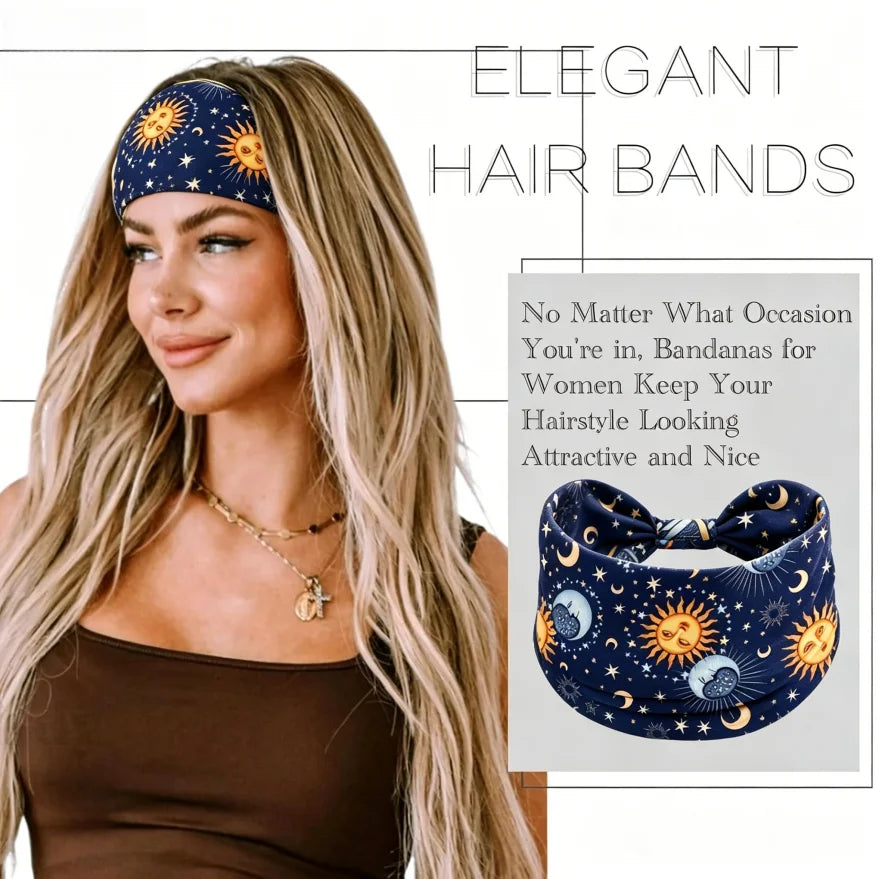 Stars Moon Wide Knotted Non Slip Headbands For Women