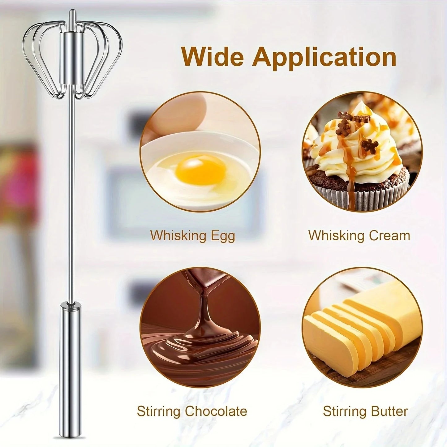 Stainless Steel Rotary Egg Beater Semi Automatic Hand Whisk