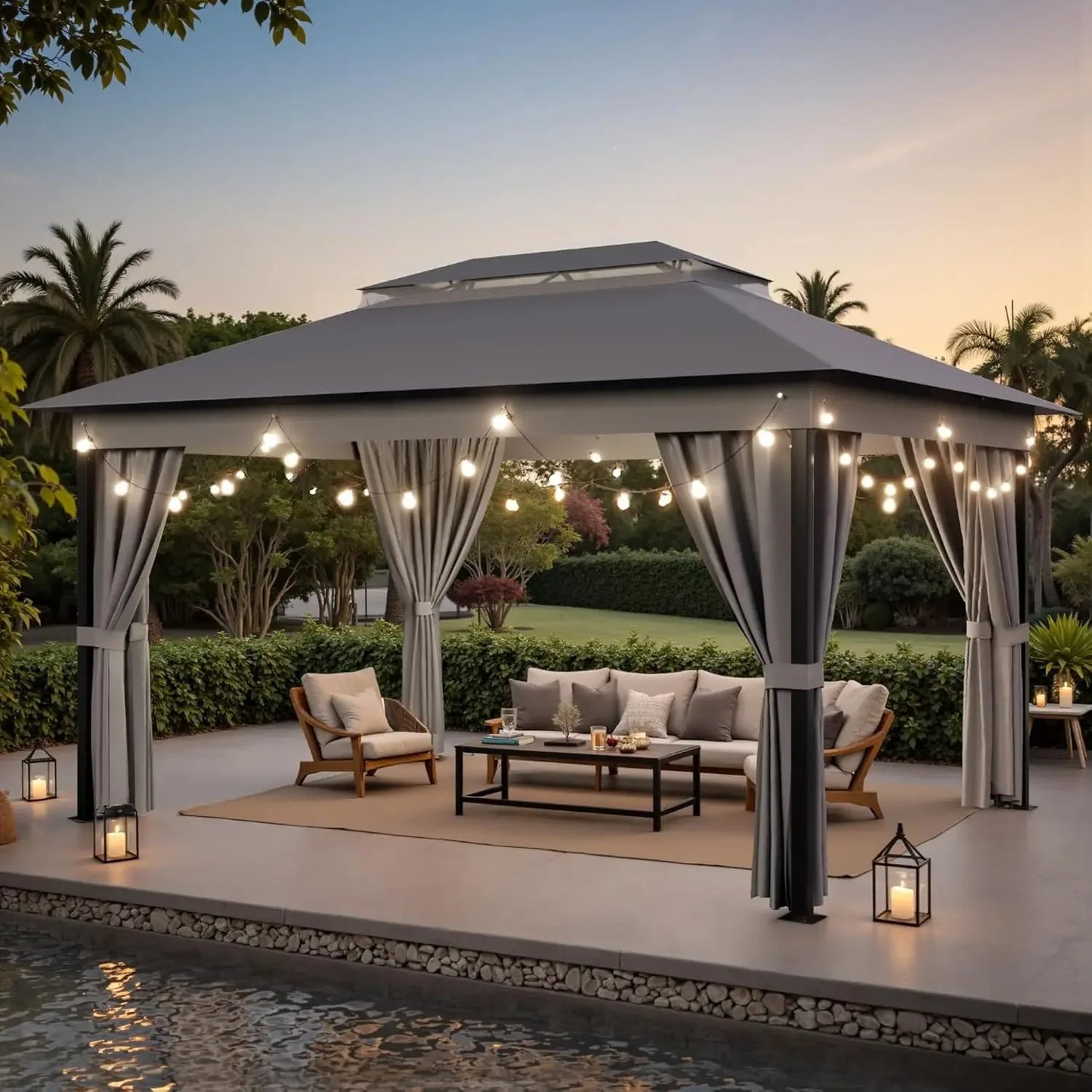 Outdoor Gazebo Canopy With Heavy Duty Frame And Mosquito Net