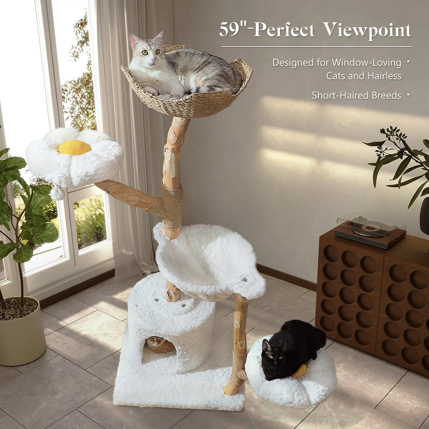 PAWZ Road Cat Tree Tower With Sisal Scratching Post And Wicker Basket