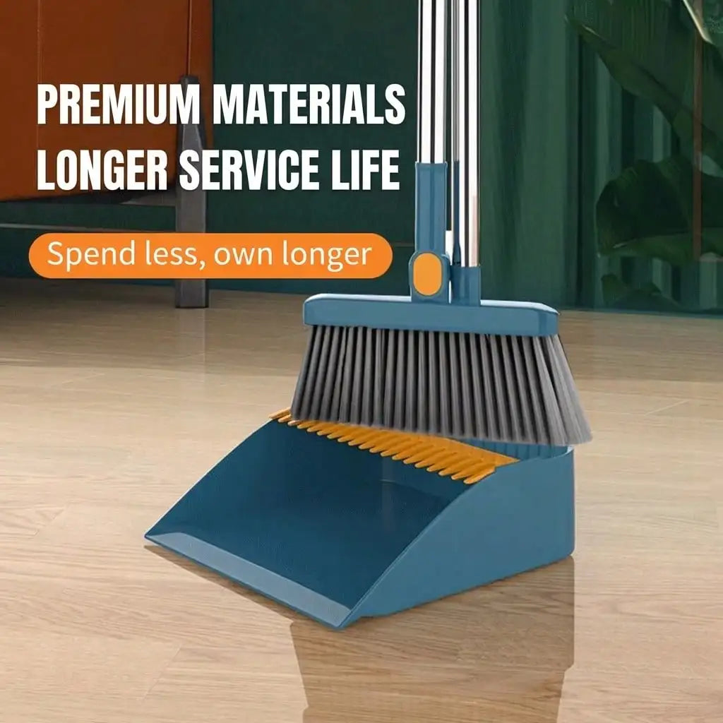 Broom and Dustpan Two Piece Rotatable Head with Extendable Handle