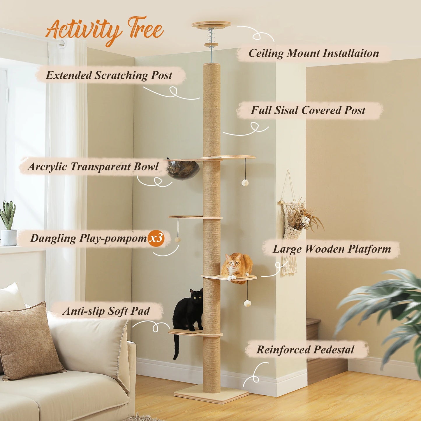 PAWZ Road Cat Tree Tower With Adjustable Height Indoor Cats