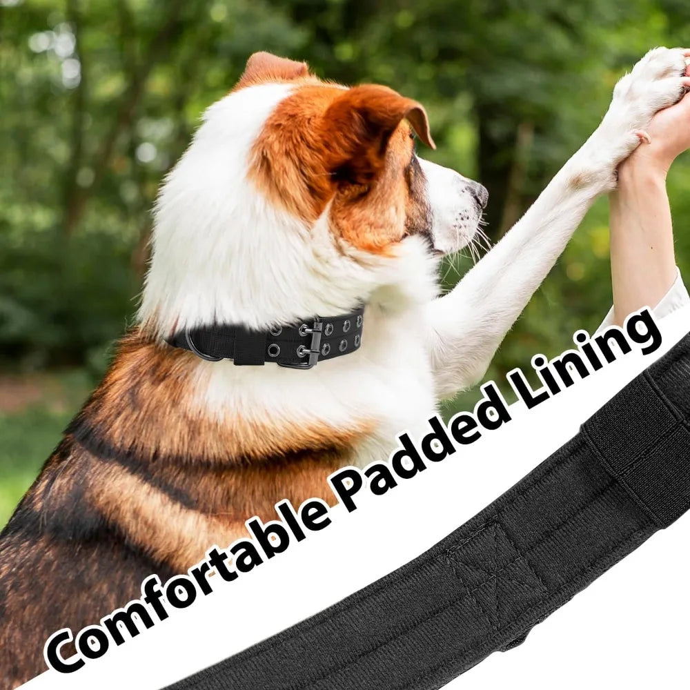 Military Style Dog Collar With Adjustable Nylon And Padded Comfort Metal Buckle