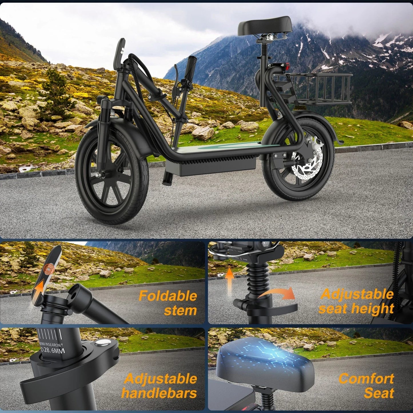 Electric Scooter With Seat For Adult 500W 48V 10.4Ah Battery