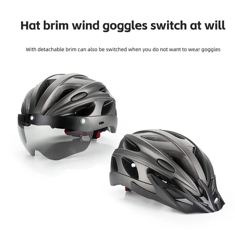 ROCKBROS Cycling Helmet With Integrated Goggles For MTB Road Use