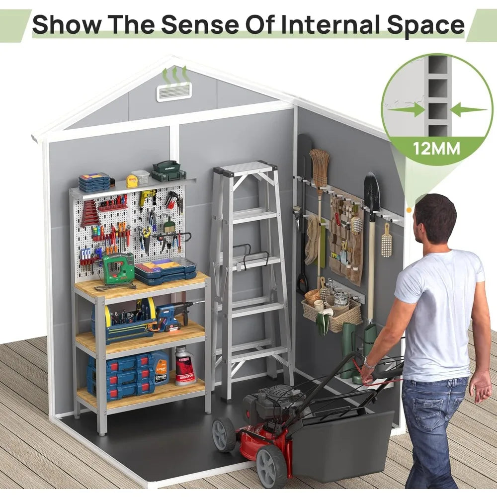 Resin Storage Shed With Flooring For Outdoor Tools