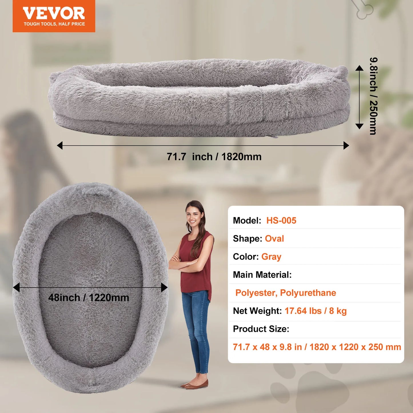 SucceBuy Human Dog Bed With Orthopedic Egg Foam And Washable Faux Fur Cover