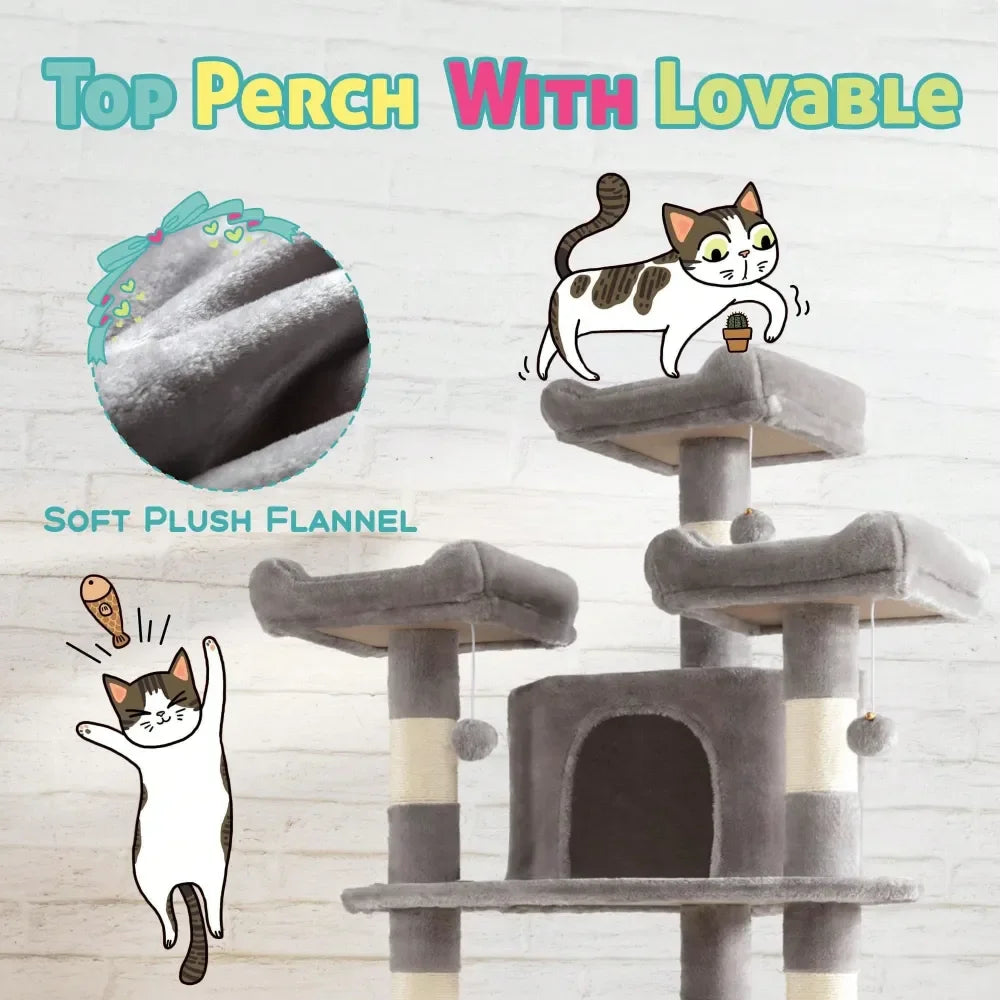 Three Tier Indoor Cat Tree Tower For Corner Space Saving