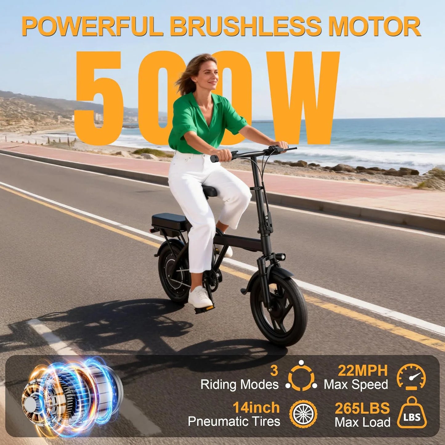 Ladped Foldable Electric Bike 500W 48V Battery Two Seat For Adults