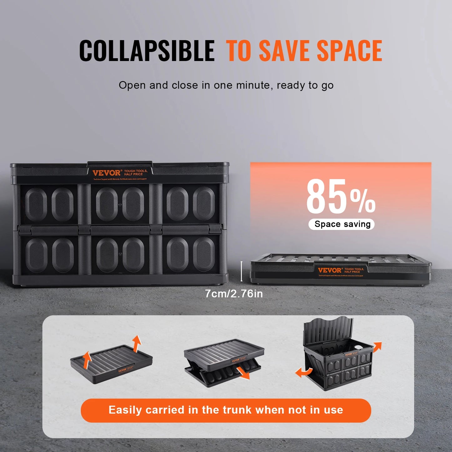 Three Piece Collapsible Stackable Storage Bins With Lids For Home Garage