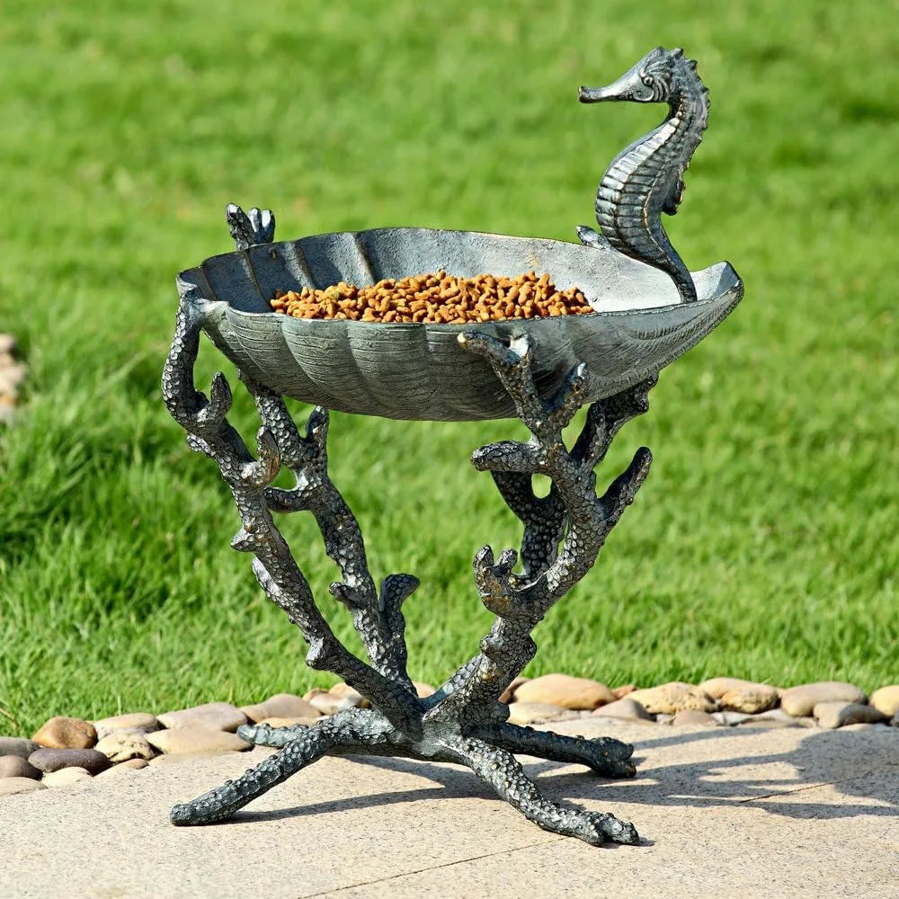 Seahorse Birdbath Birdfeeder Aluminum Planter for Garden Patio