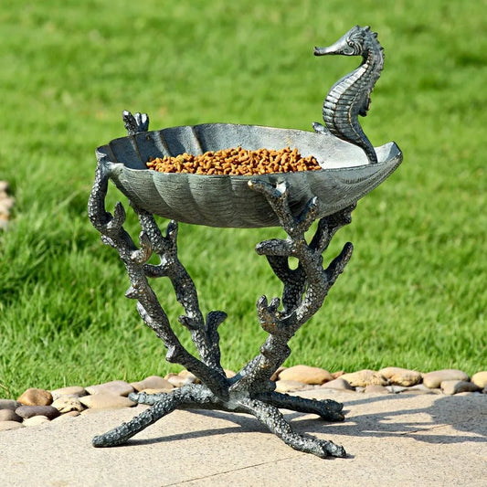 Seahorse Birdbath Birdfeeder Aluminum Planter for Garden Patio