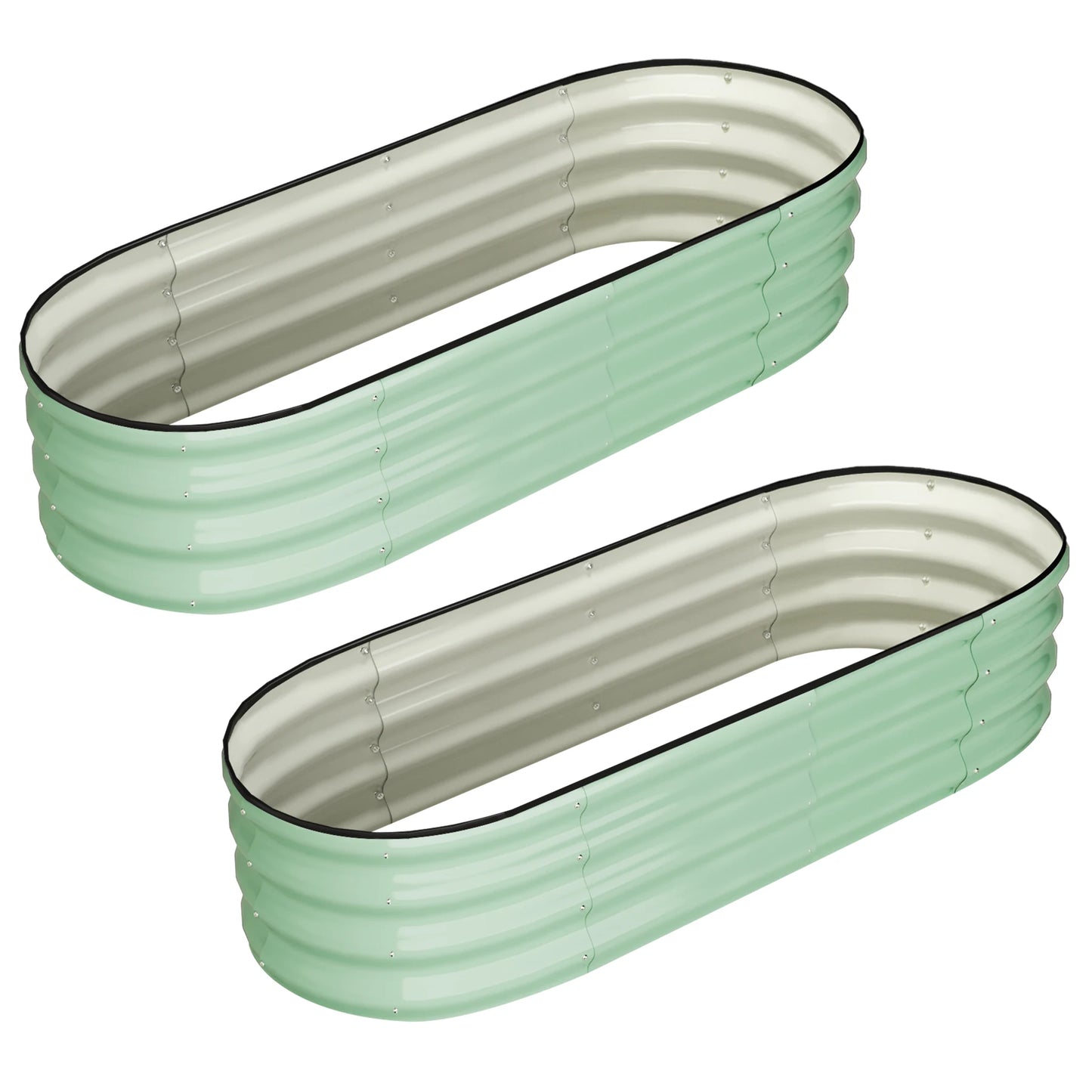 HiMISS Oval Galvanized Raised Garden Beds 2 Pack Outdoor Planters