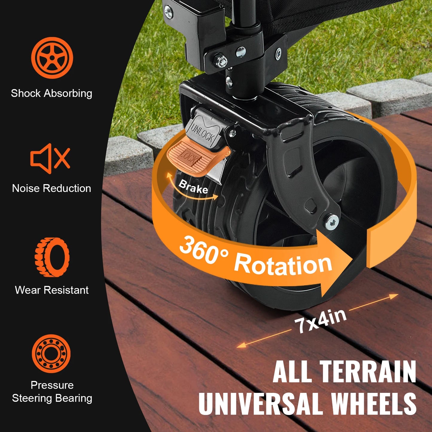SucceBuy Collapsible Folding Wagon With All Terrain Wheels Drink Holders