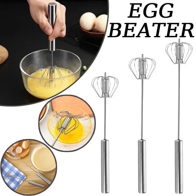 Stainless Steel Rotary Egg Beater Semi Automatic Hand Whisk