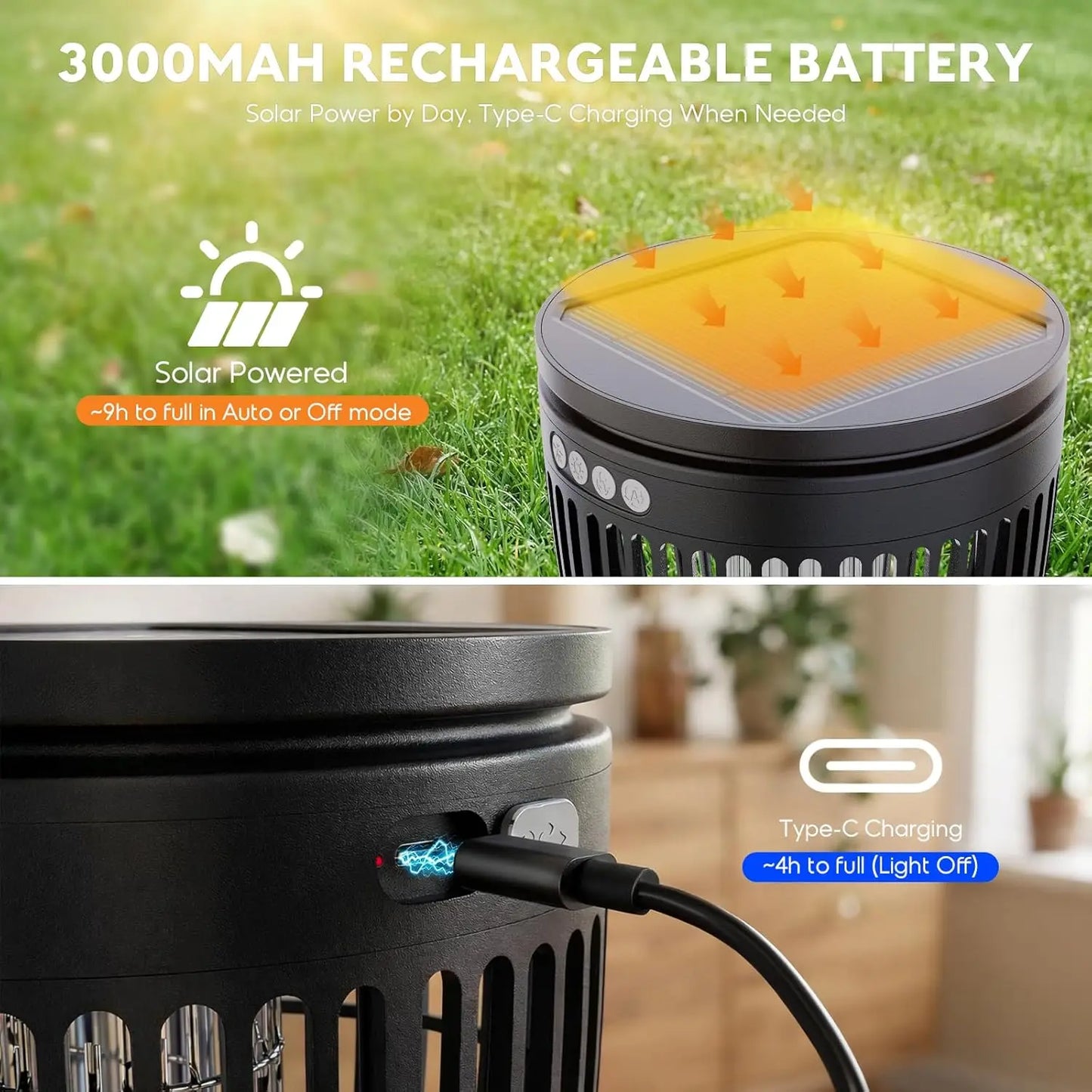 Solar Bug Zapper Outdoor 4200V 3 In 1 Mosquito Zapper