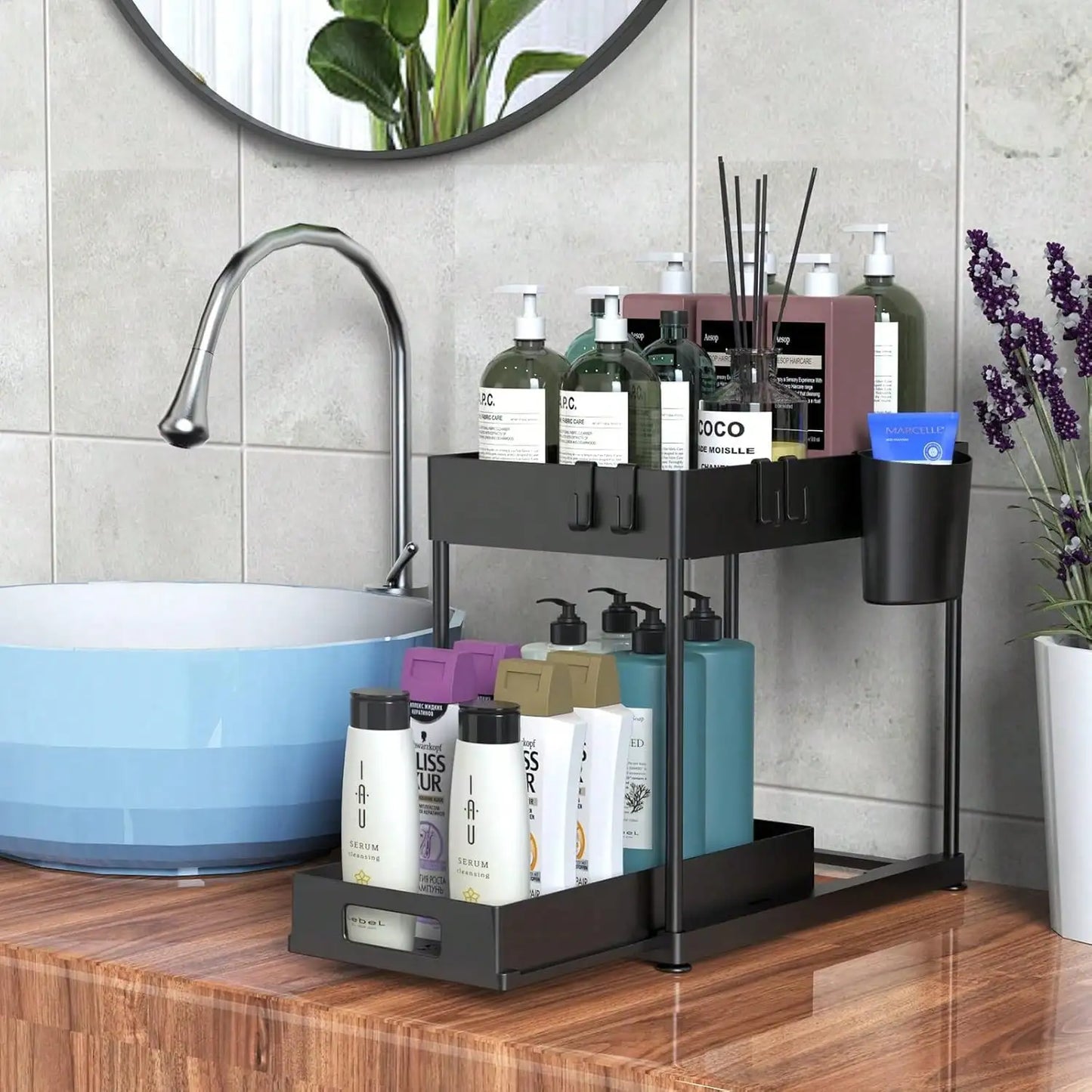 Under Sink Organizer Shelf Set With Pull Out Drawer For Kitchen Bathroom
