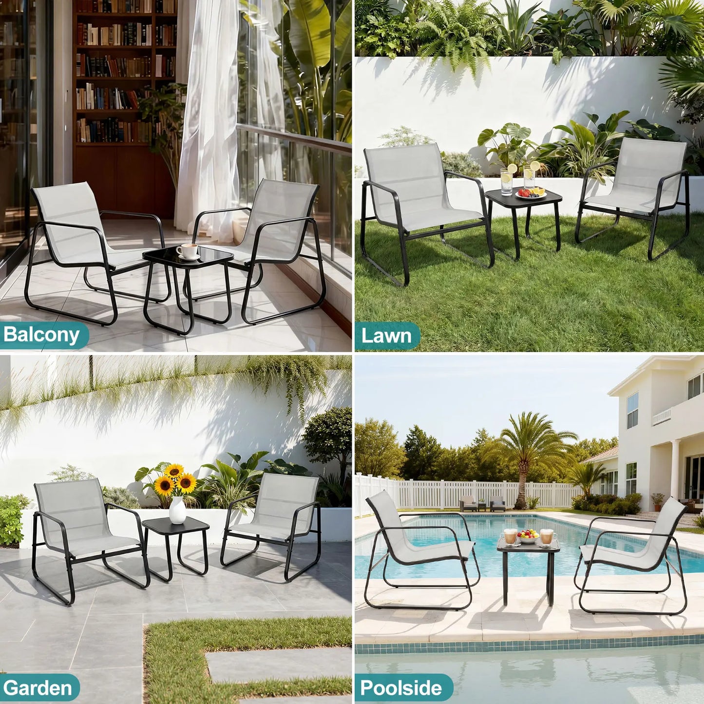 Outdoor 3 Piece Patio Set With Metal Frame For Garden