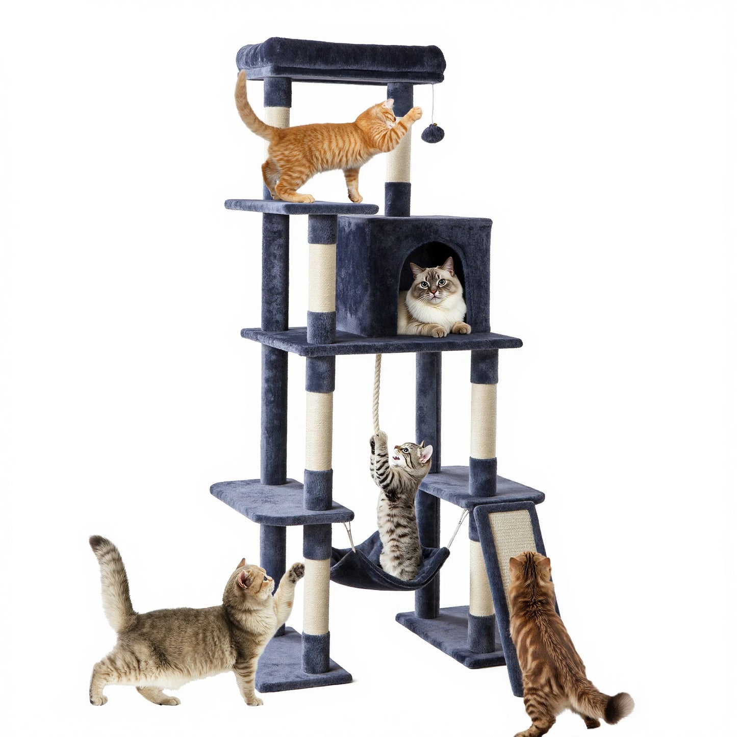 JHK Cat Tree Multi-Cat Climbing Tower Natural Sisal Posts