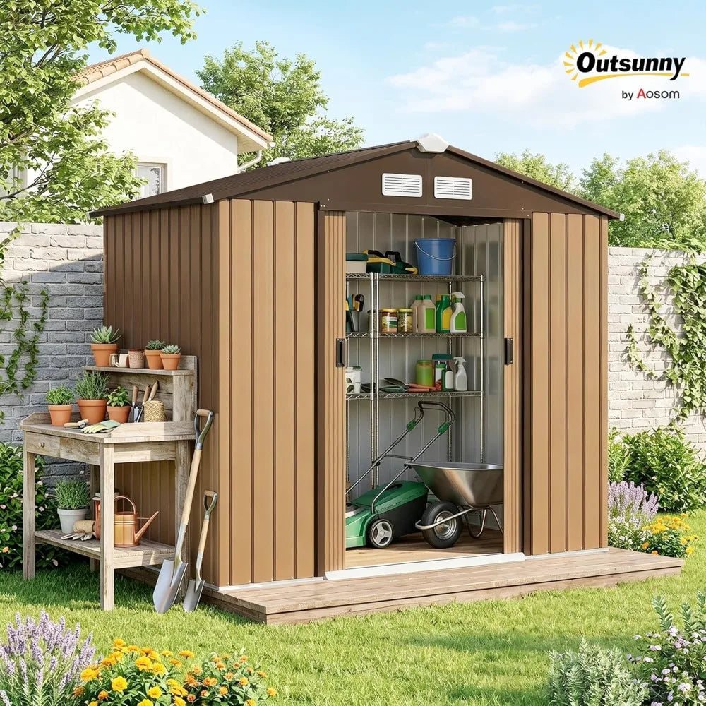 XIAOLANG Outdoor Metal Storage Shed With Foundation Kit And Lockable Doors