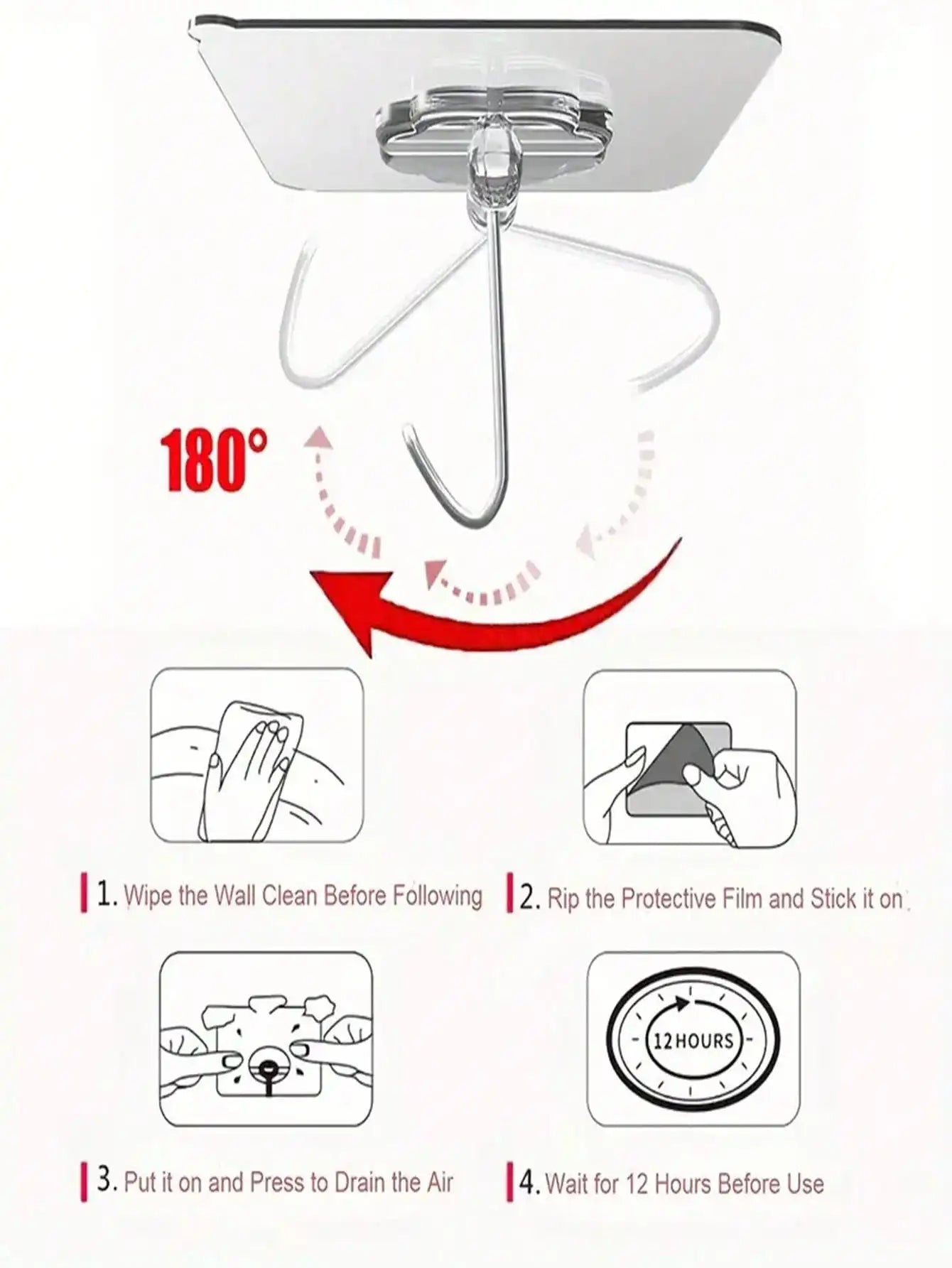 Transparent Heavy Duty Adhesive Hooks No Drilling Removable Waterproof